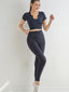 Cleo Elegant Ribbed Legging + U-Collar Crop Top Set