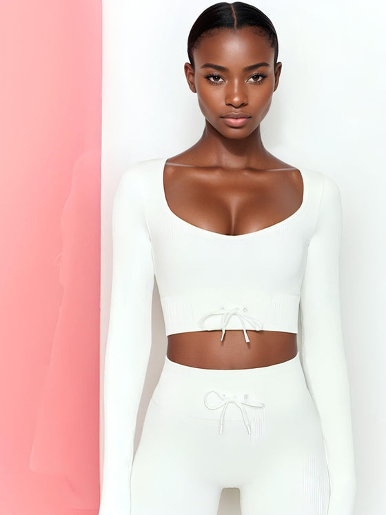 Color Glow Seamless Knitted Shorts + Long Sleeve Crop Top Set