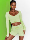 Color Glow Seamless Knitted Shorts + Long Sleeve Crop Top Set
