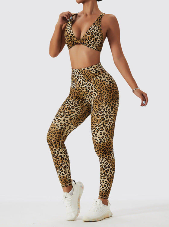 Colorful Leopard Yoga Shorts + Sports Bra Set