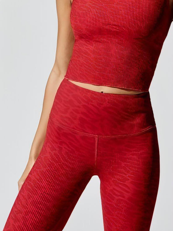 Red Leopard Print Legging + Cross Back Crop Top Suit