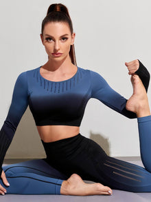  Gradient Yoga Legging + Long Sleeve Crop Top Set